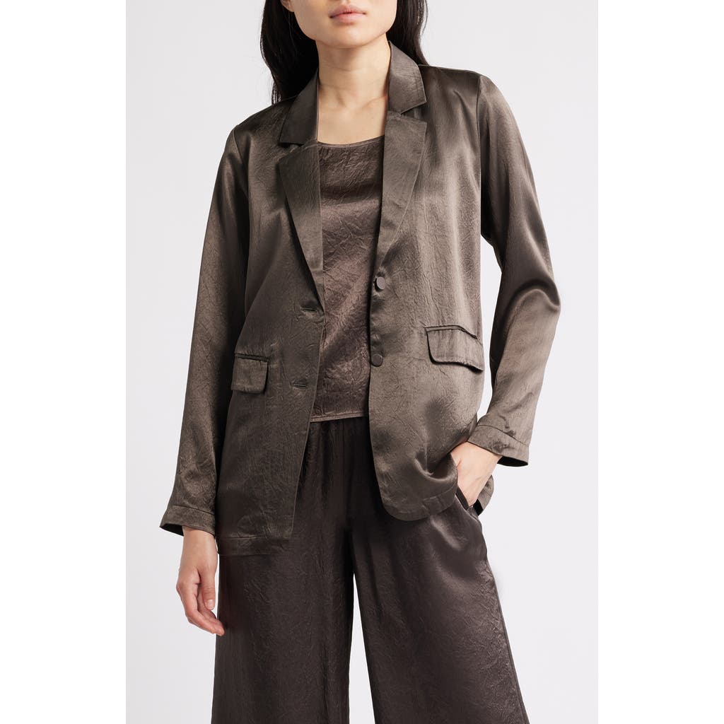Eileen Fisher Crinkled Satin Blazer In Brown