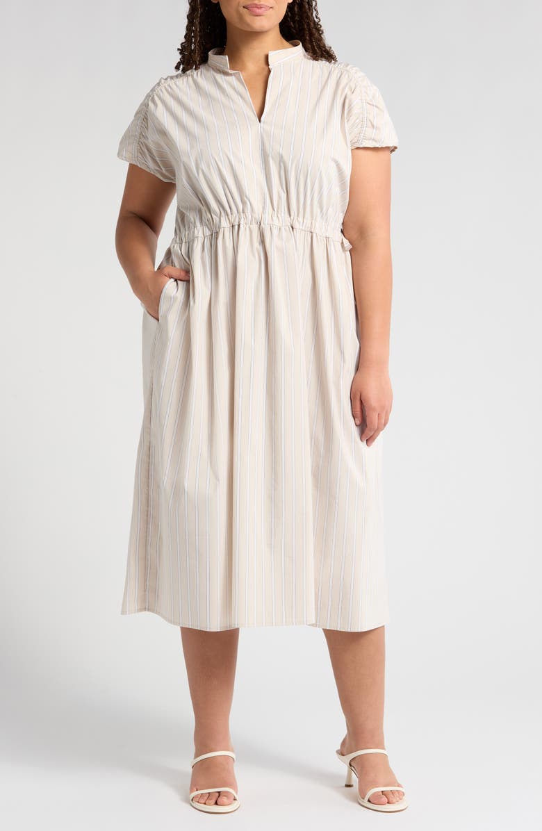 MELLODAY Stripe Poplin Midi Dress, Alternate, color, Beige/ Black Stripe