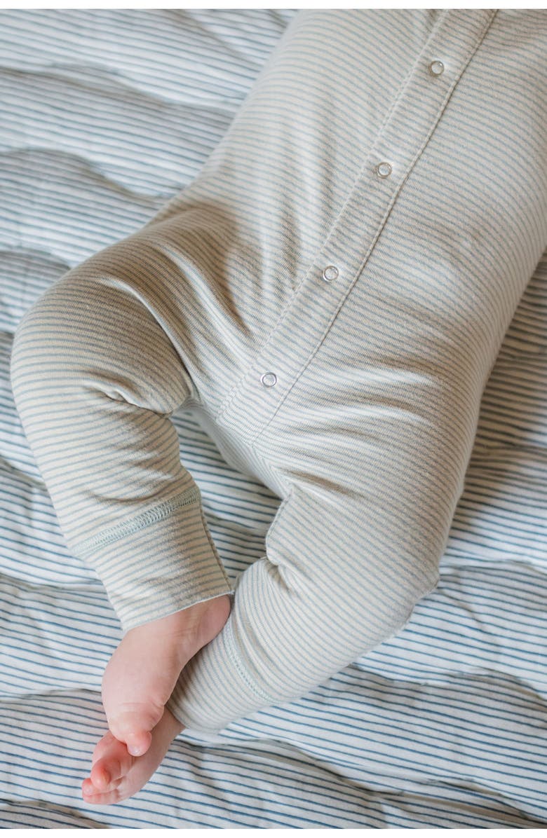 Pehr Stripes Away Raglan Sleeve Organic Cotton Romper, Alternate, color, Sea