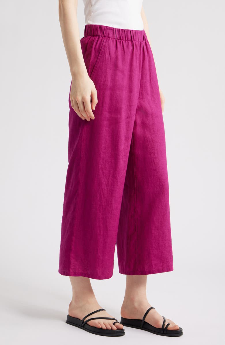 Eileen Fisher Organic Linen Crop Wide Leg Pants, Alternate, color, Sangria