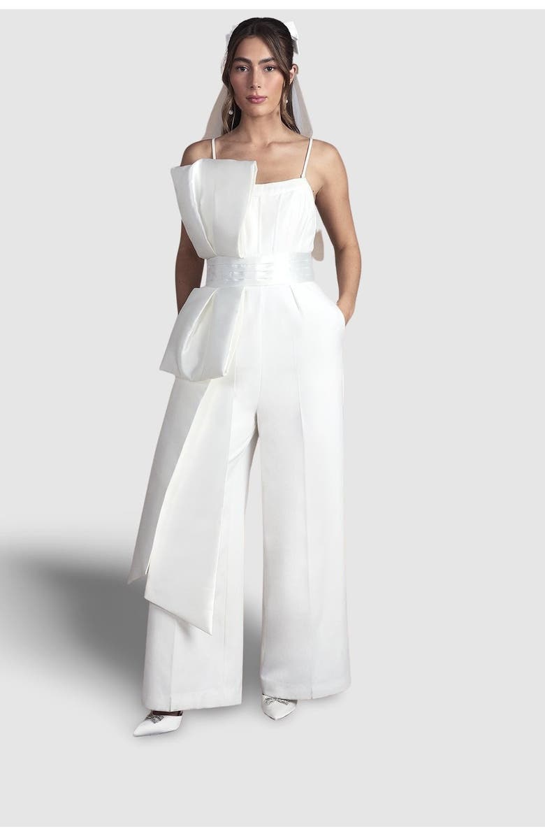 Coast Strapless Bow Wide Leg Jumpsuit, Main, color, Ivory