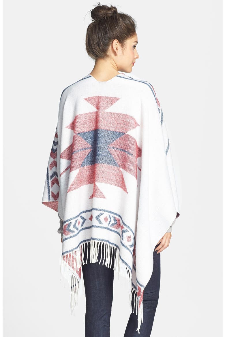 Print Tassel Trim Poncho, Alternate, color, SOUTHWESTERN