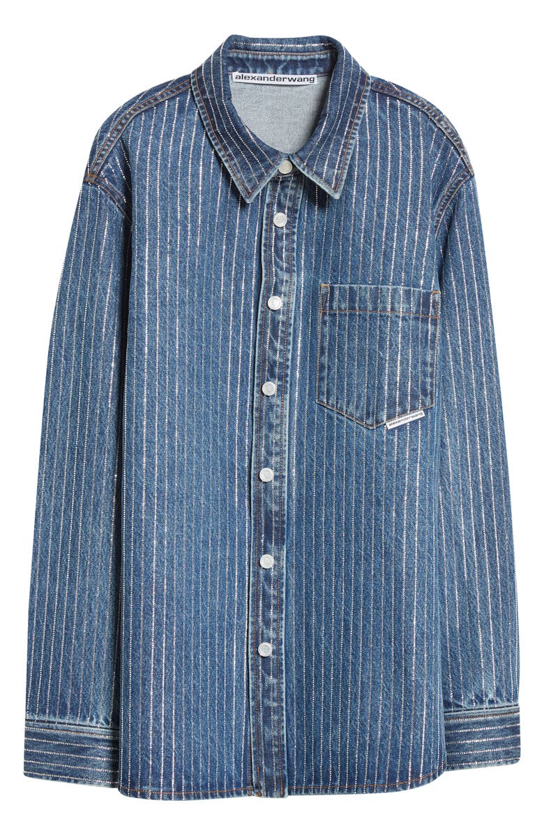 Alexander Wang Oversize Crystal Stripe Denim Shirt, Alternate, color, 