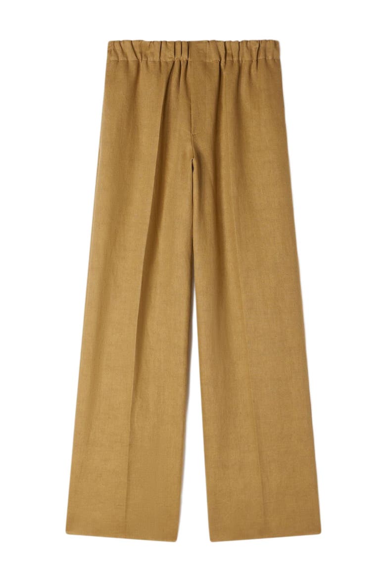 Wide-leg elasticated linen trousers, Alternate, color, Nut