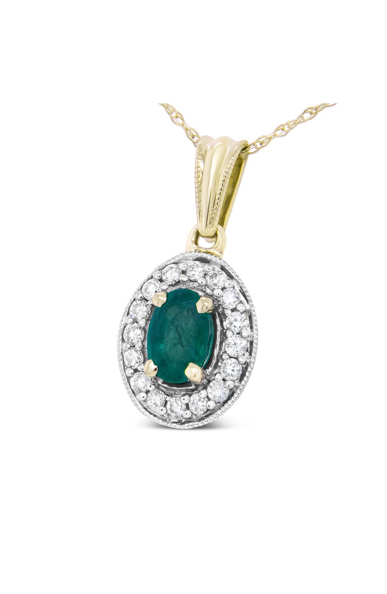 Haus of Brilliance 14K Yellow Gold 6x4mm Emerald and 1/5 Cttw Diamond Halo Pendant Necklace -, Alternate, color, Yellow