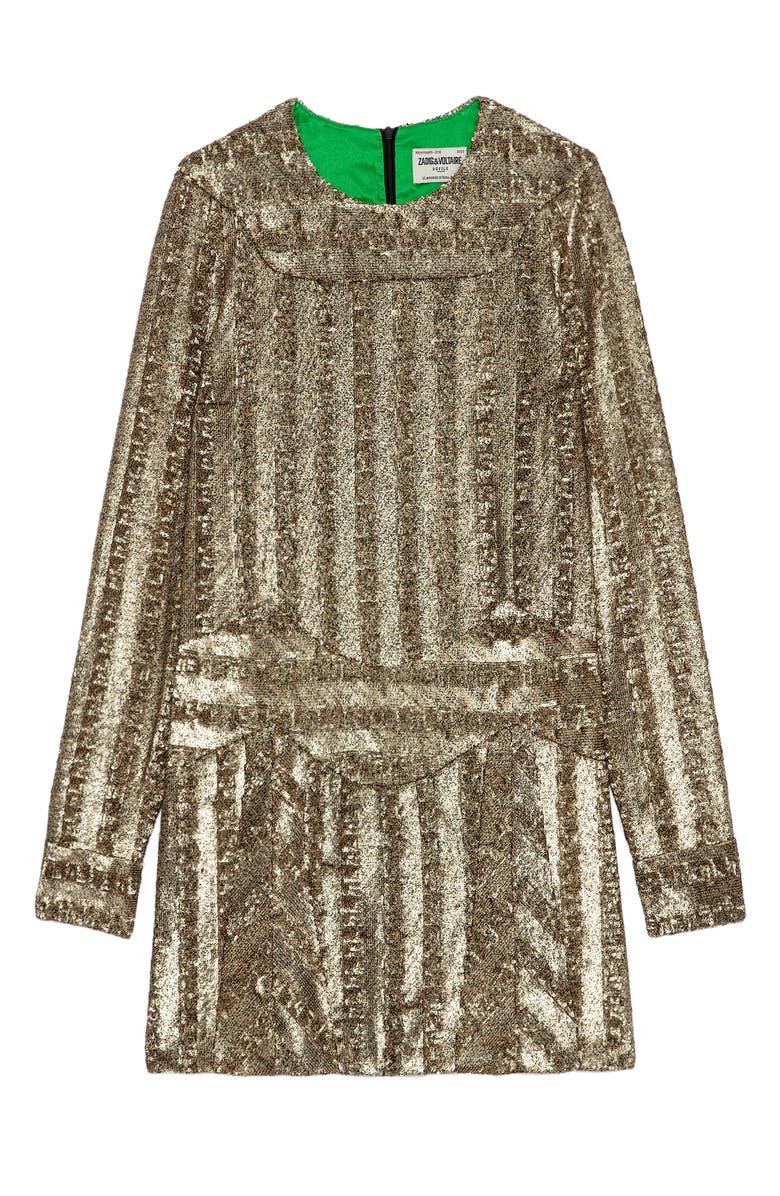 Zadig & Voltaire Roysse Sequin Long Sleeve Minidress, Alternate, color, Bronze