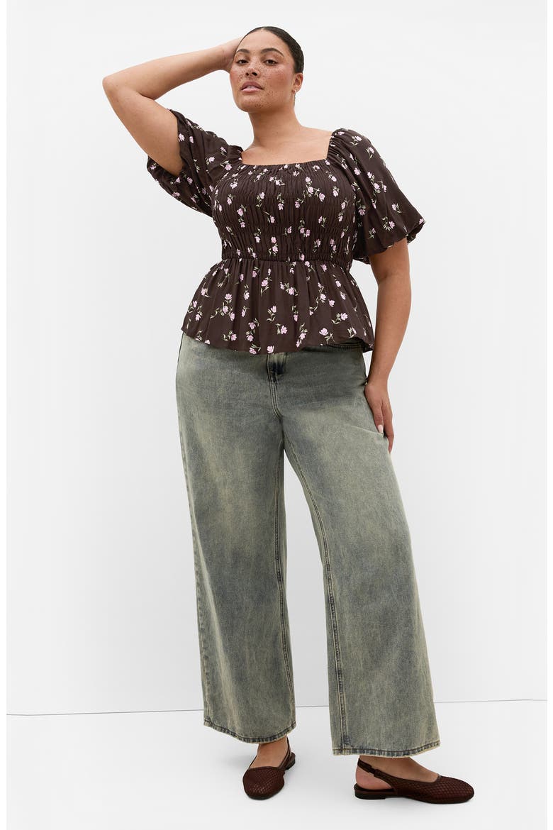 Aire Field Print Peplum Top, Alternate, color, STRAWBERRY FIELDS
