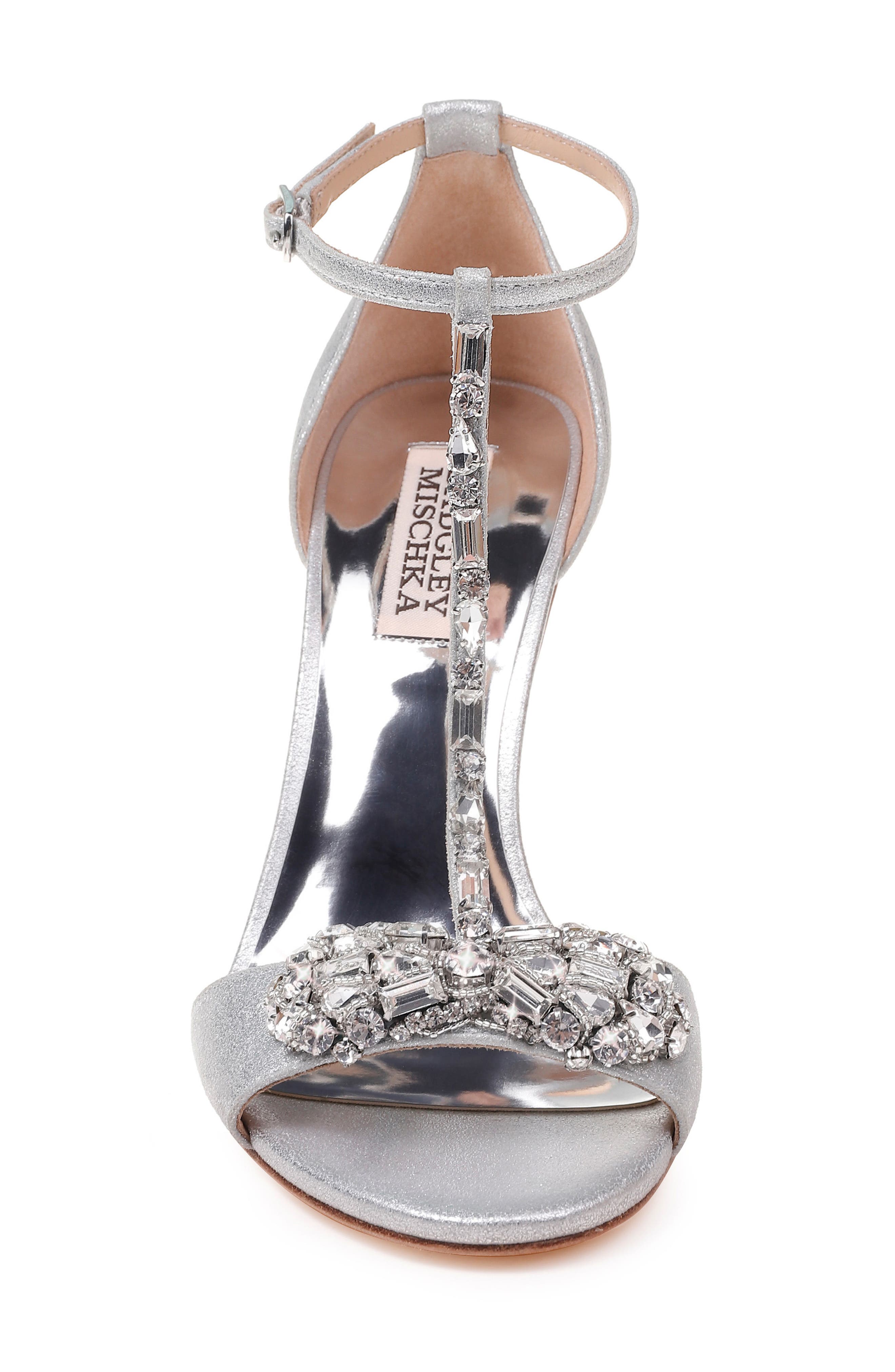 Badgley Mischka Pascale T-Strap Sandal, Alternate, color, SILVER METALLIC SUEDE