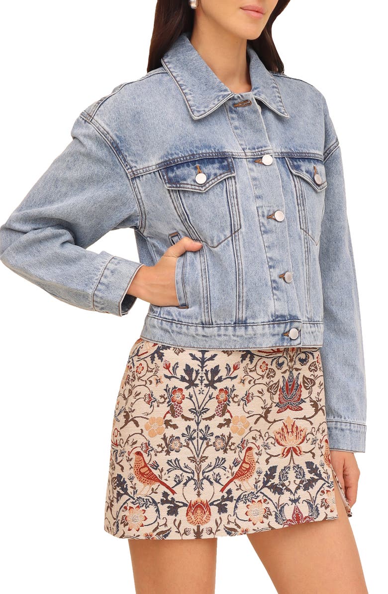 Avec Les Filles Jacquard Heart Inset Denim Trucker Jacket, Alternate, color, 