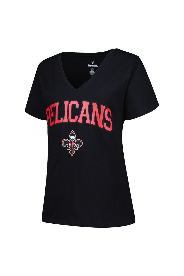 Women's Profile Black New Orleans Pelicans Plus Size Arch Over Logo V-Neck T-Shirt, Alternate, color, Black