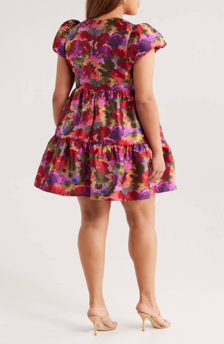 Chelsea28 Puff Sleeve Floral Jacquard Minidress, Alternate, color, Pink Multi Brocade