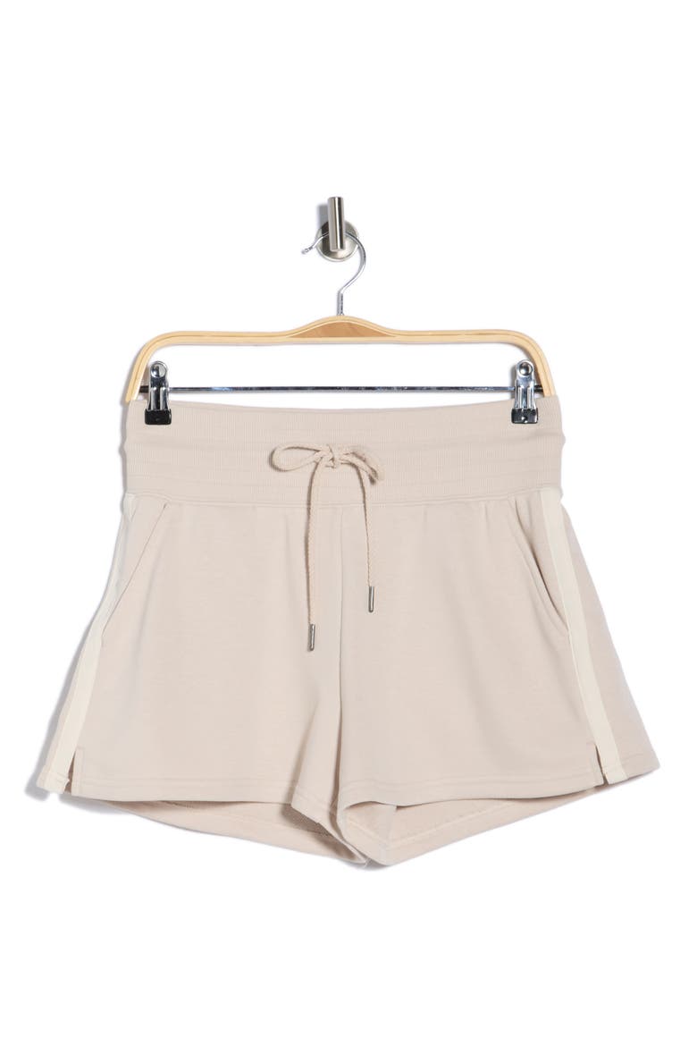 Stripe High Waist French Terry Shorts, Alternate, color, MIST SAND-WHITE DOVE