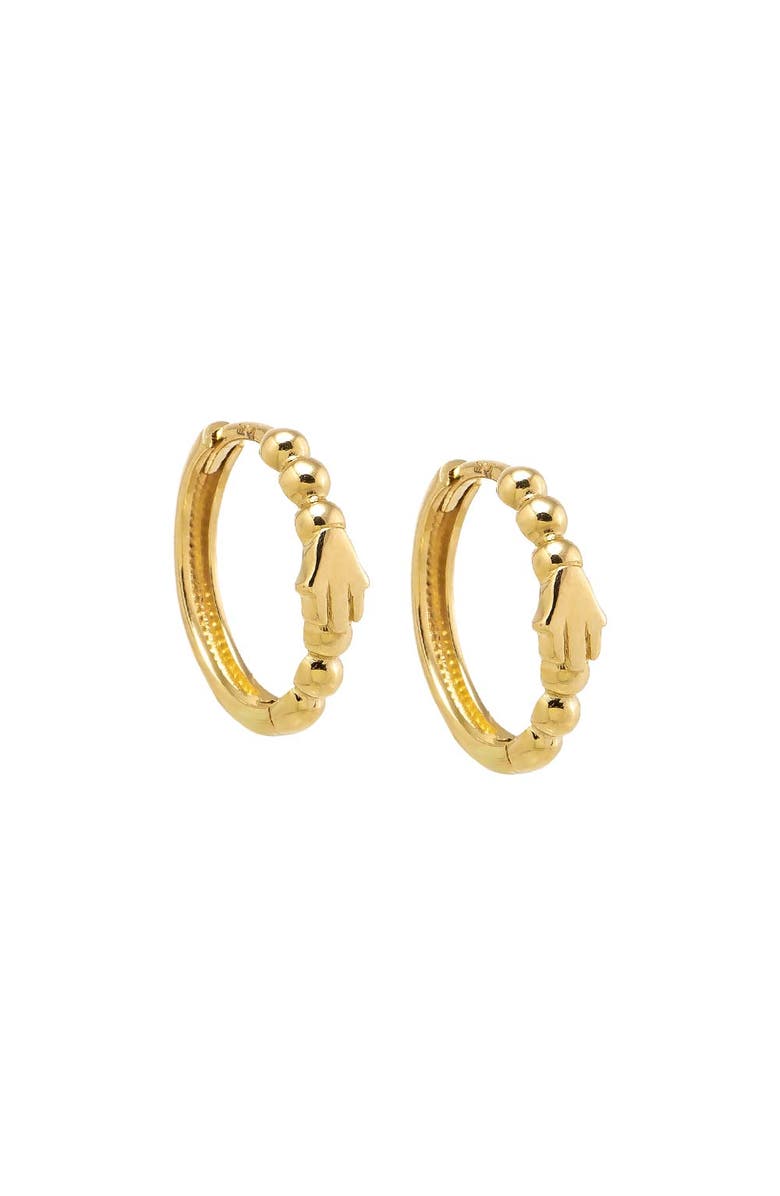 BY ADINA EDEN Solid Beaded Hamsa Huggie Earring 14K, Main, color, 