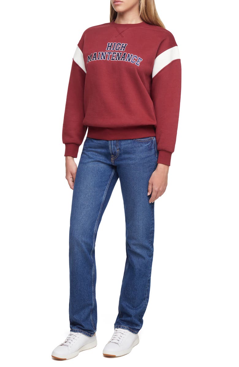 Wildfox High Maintenance Varsity Sweatshirt, Alternate, color, Cabernet