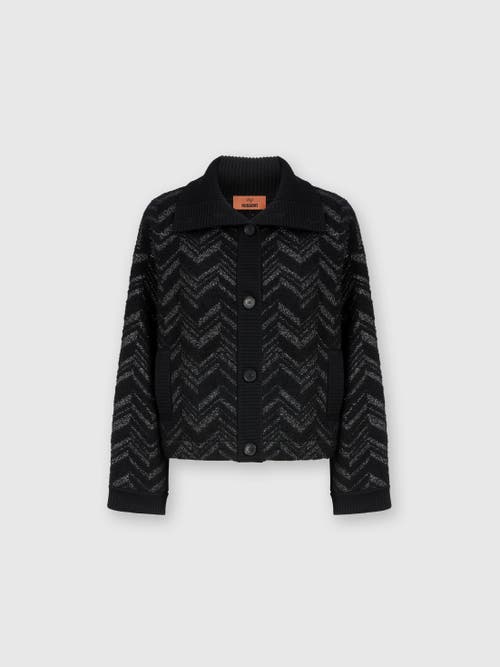 Shop Missoni Bouclé Knit Jacket With Lamé Chevron In Black & Multicoloured