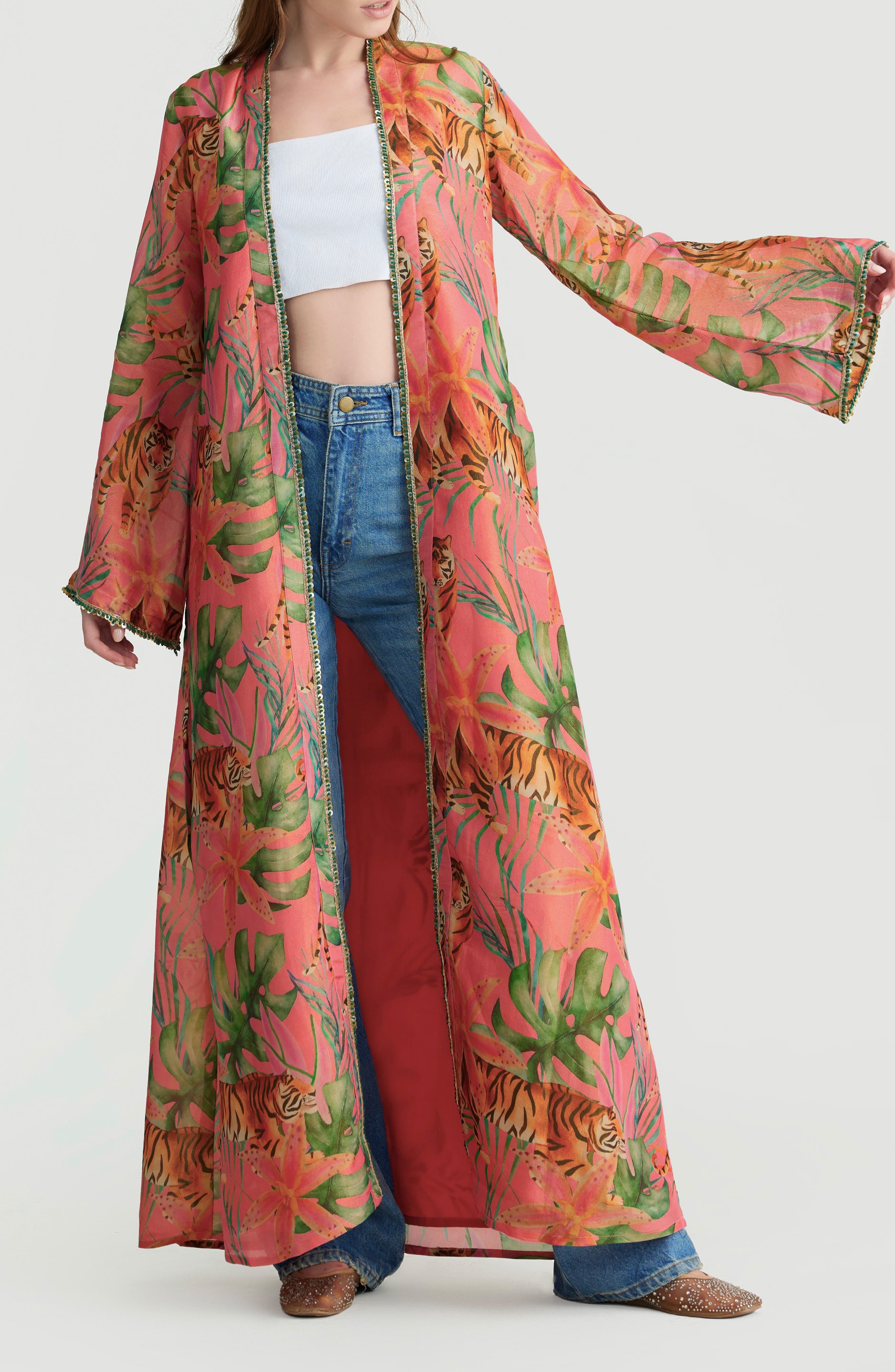 holiCHIC Shira Tiger Print Duster in Pink 