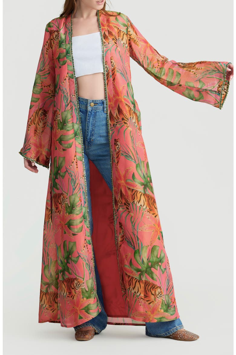 Shira Tiger Print Duster, Main, color, PINK
