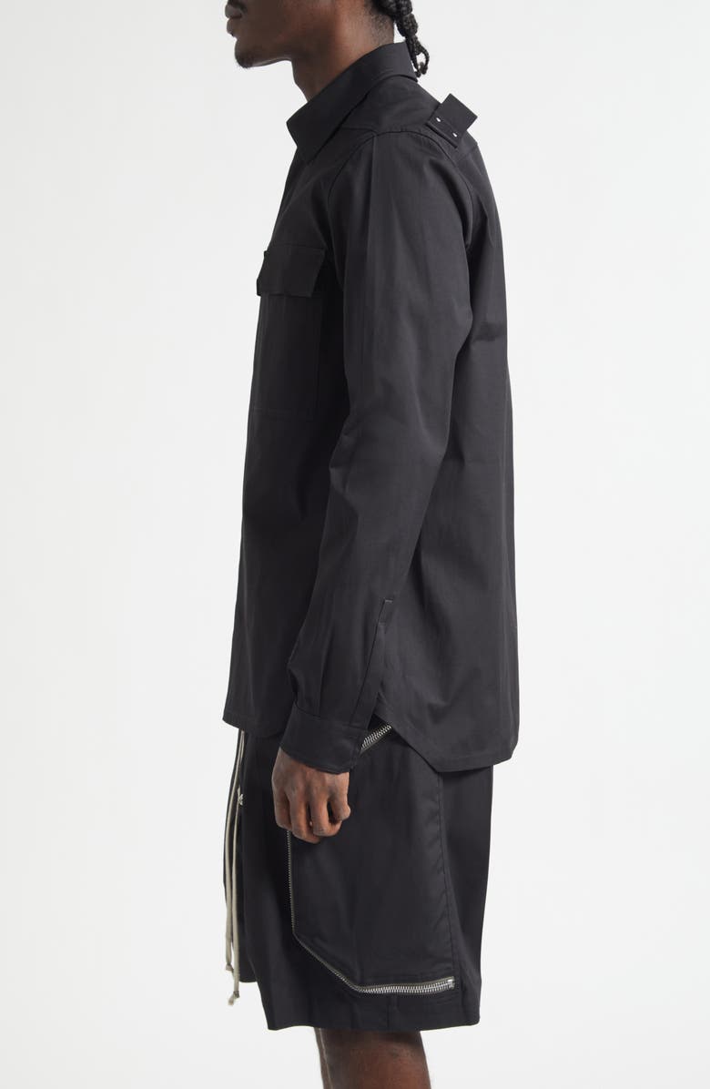 Rick Owens Webbed Strap Stretch Cotton Overshirt, Alternate, color, Black