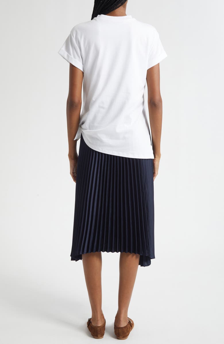 3.1 Phillip Lim Mixed Media T-Shirt & Pleated Skirt Dress, Alternate, color, White-Midnight