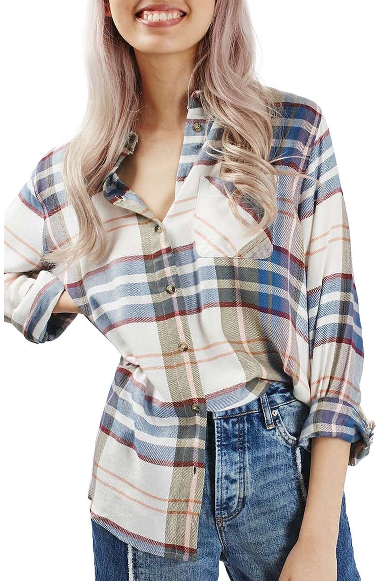 Chest Pocket Plaid Shirt, Main, color, IVORY MULTI
