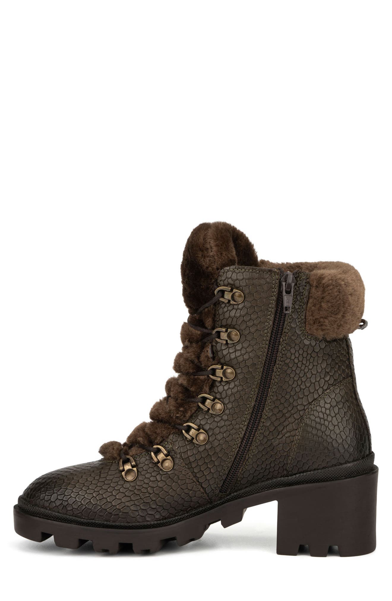 VINTAGE FOUNDRY Regina Faux Fur Trimmed Snake Embossed Boot, Alternate, color, Army Green