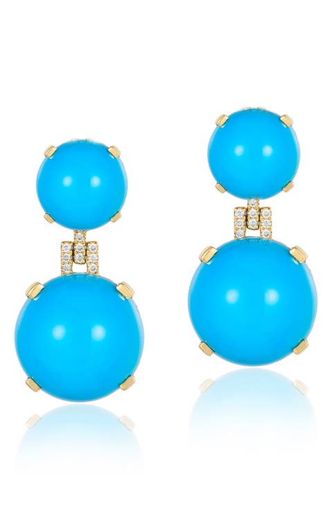 Rock 'n' Roll 18k Gold Turquoise & Diamond Drop Earrings