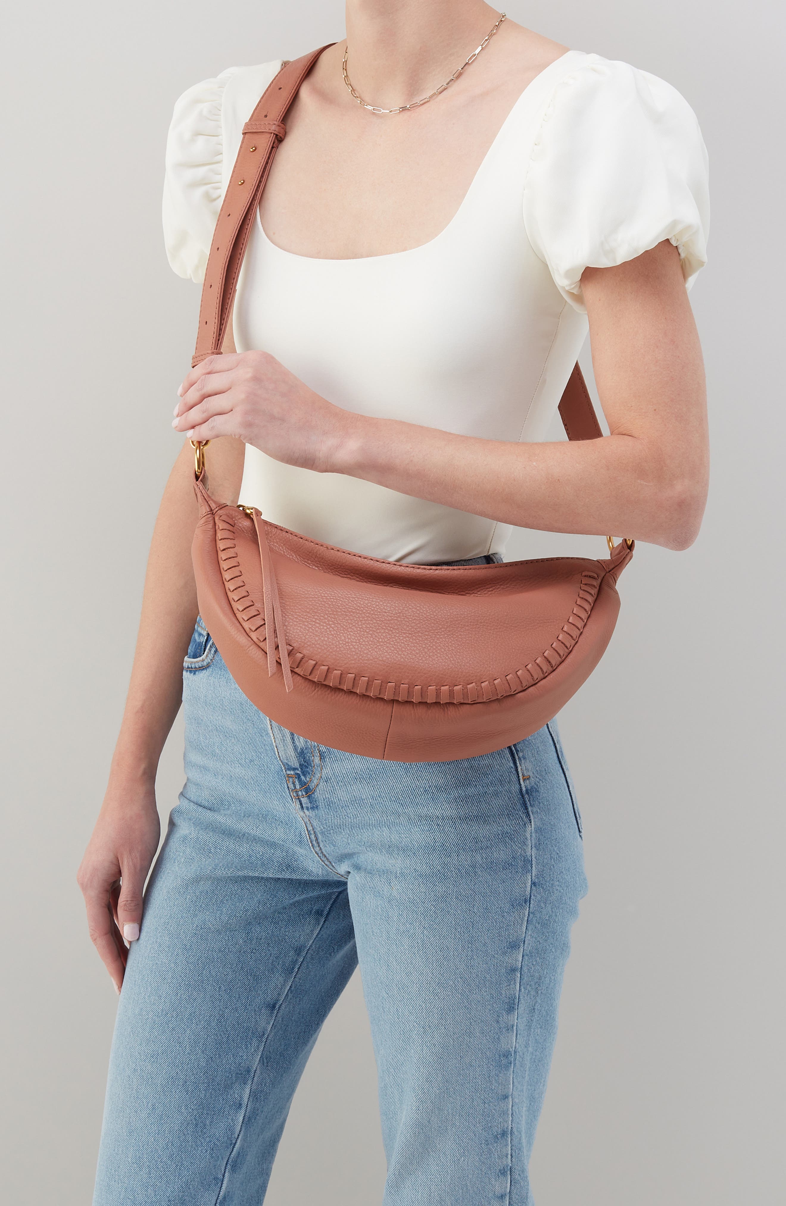 HOBO Knox Leather Crescent Crossbody Bag, Alternate, color, Cork