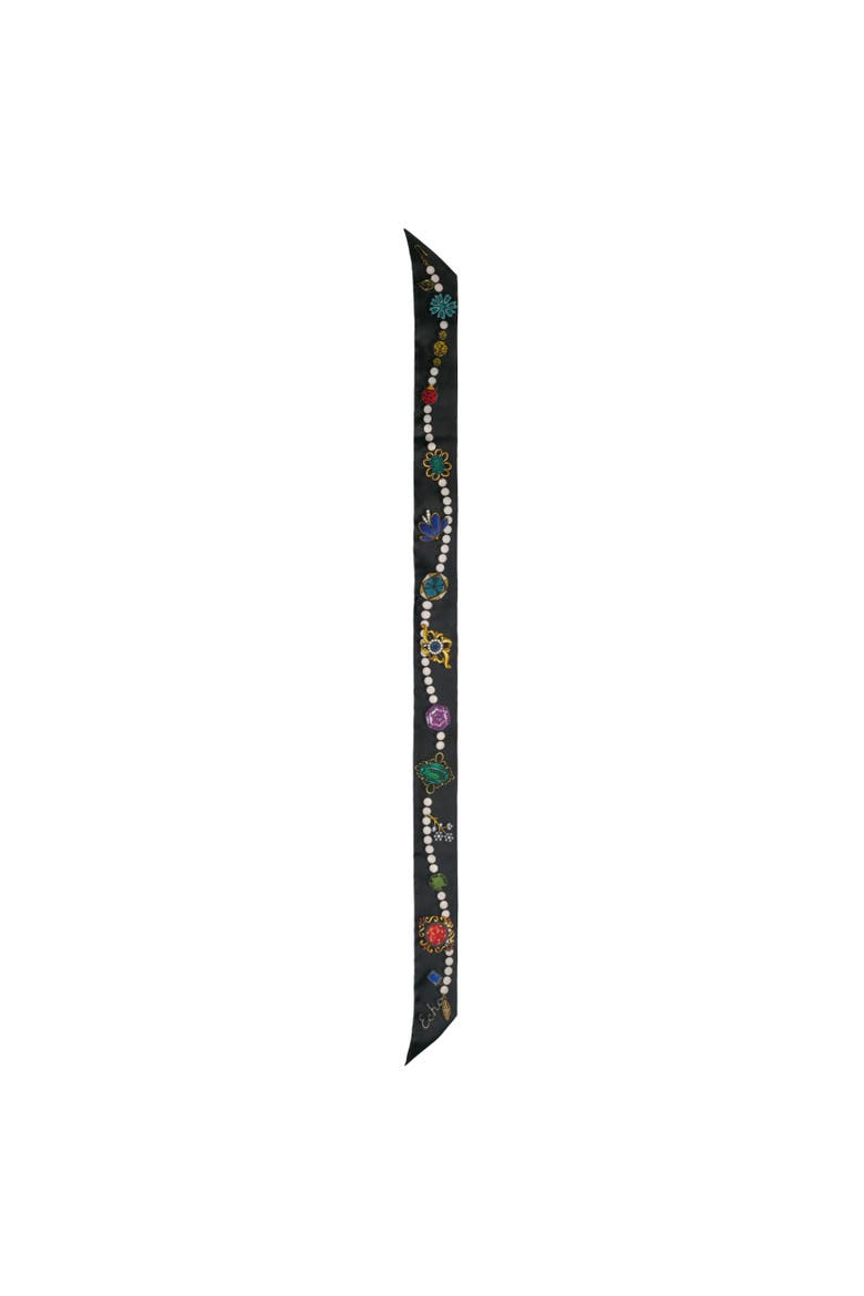 Bejewled Silk Ribbon Scarf, Alternate, color, Black