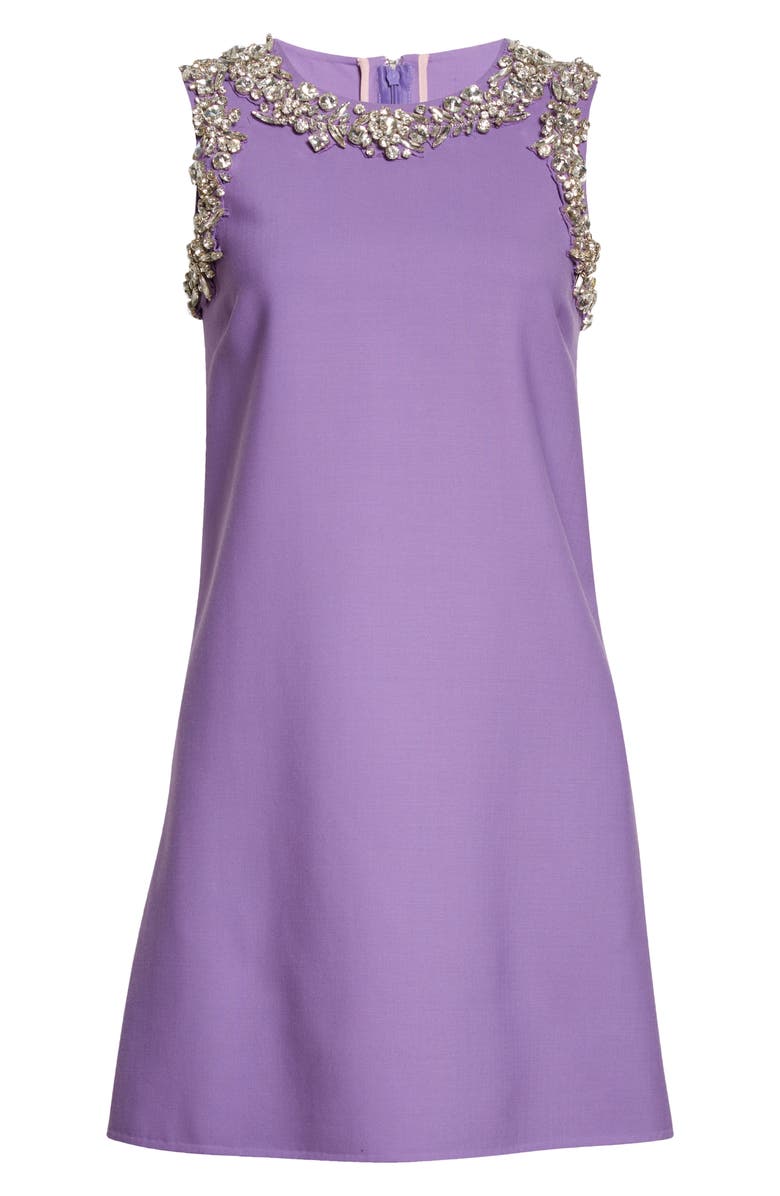 Oscar de la Renta Crystal Embellished Stretch Wool Blend Minidress, Alternate, color,