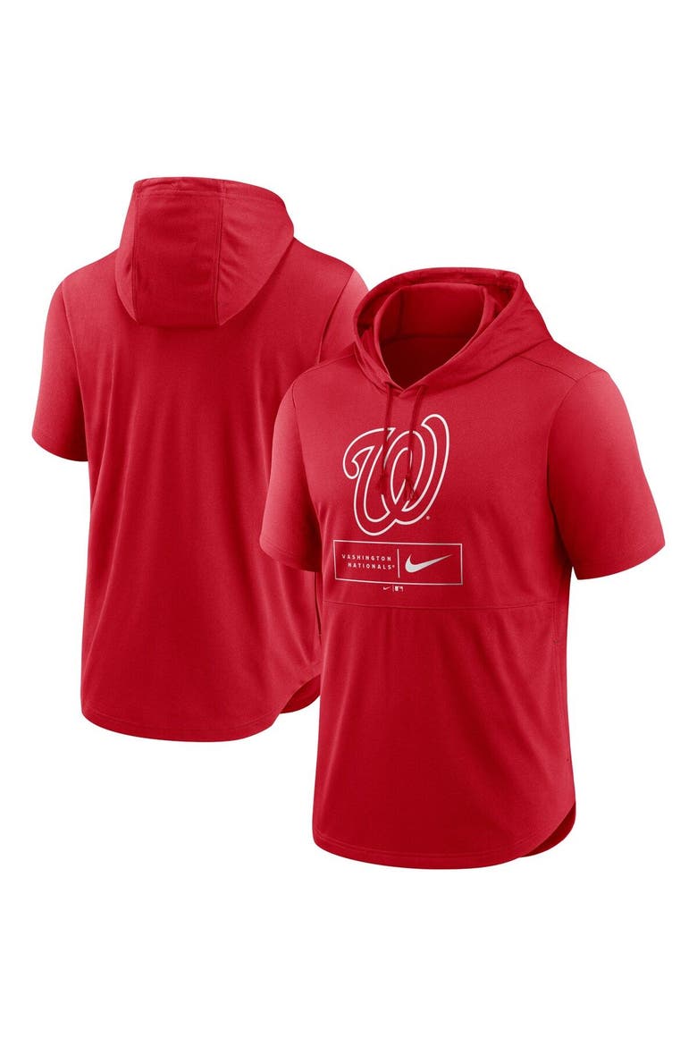 Men's Nike Red Washington Nationals Lockup Performance Short Sleeve Lightweight Hooded Top, Main, color, Red