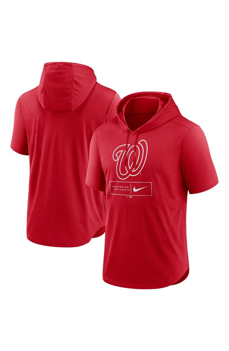 Nike Men's Nike Red Washington Nationals Lockup Performance Short Sleeve Lightweight Hooded Top, Main, color, Red