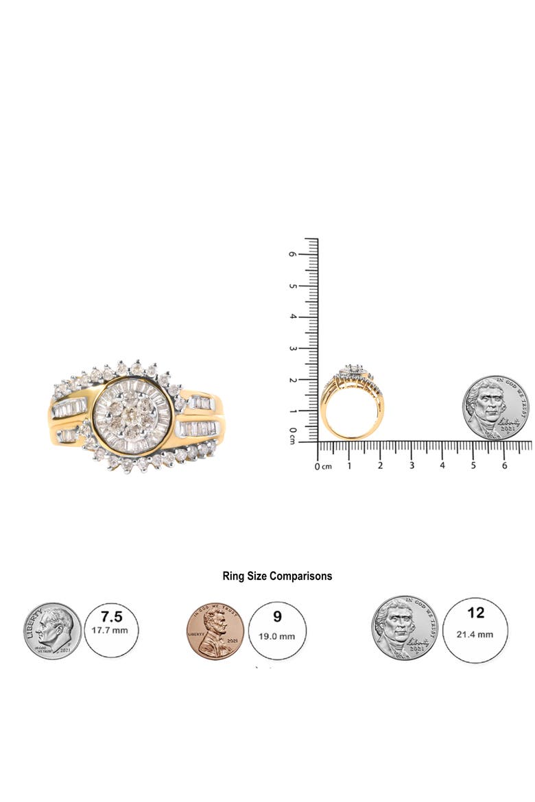 10K Yellow Gold 1 Cttw Diamond Cluster Swirl Band Ring, Alternate, color, Yellow