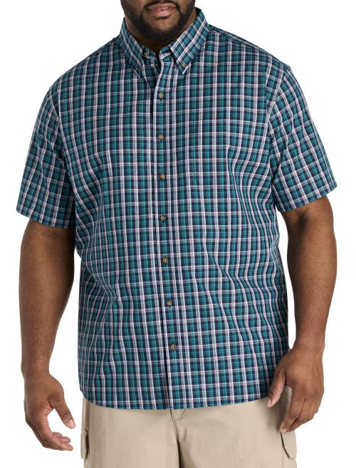 Harbor Bay By Dxl Big & Tall Easy-care Plaid Sport Shirt In Green