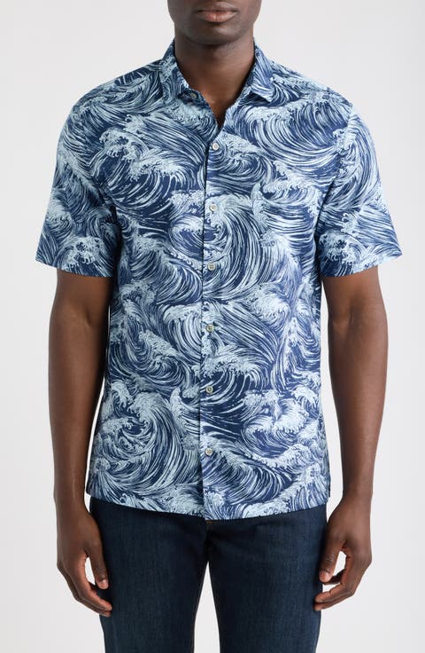 Gnarly Wave Print Camp Shirt