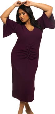 FASHION-SZN CURVE Ruched Flutter Sleeve Midi Dress