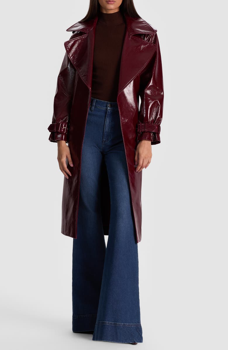 Alice + Olivia Nevada Faux Patent Leather Trench Coat, Main, color, Oxblood