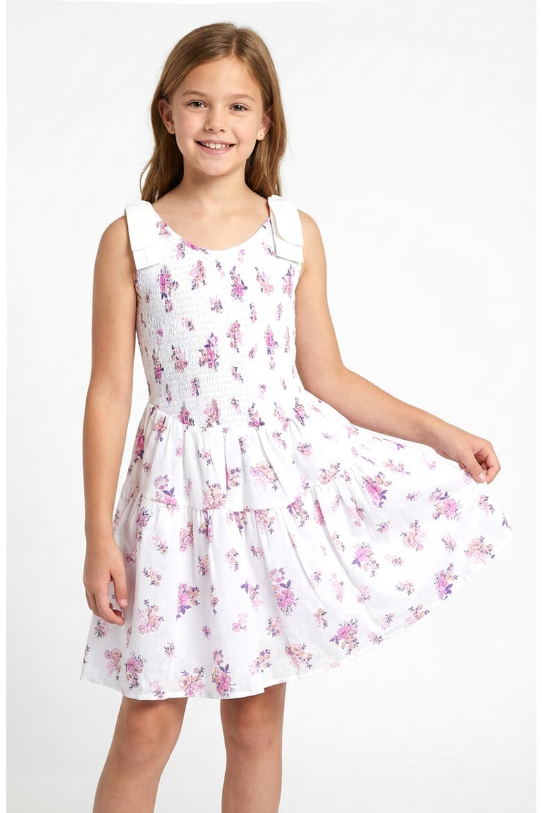 Kids' Floral Smocked Bodice Sundress, Alternate, color, WHITE PINK FLORAL