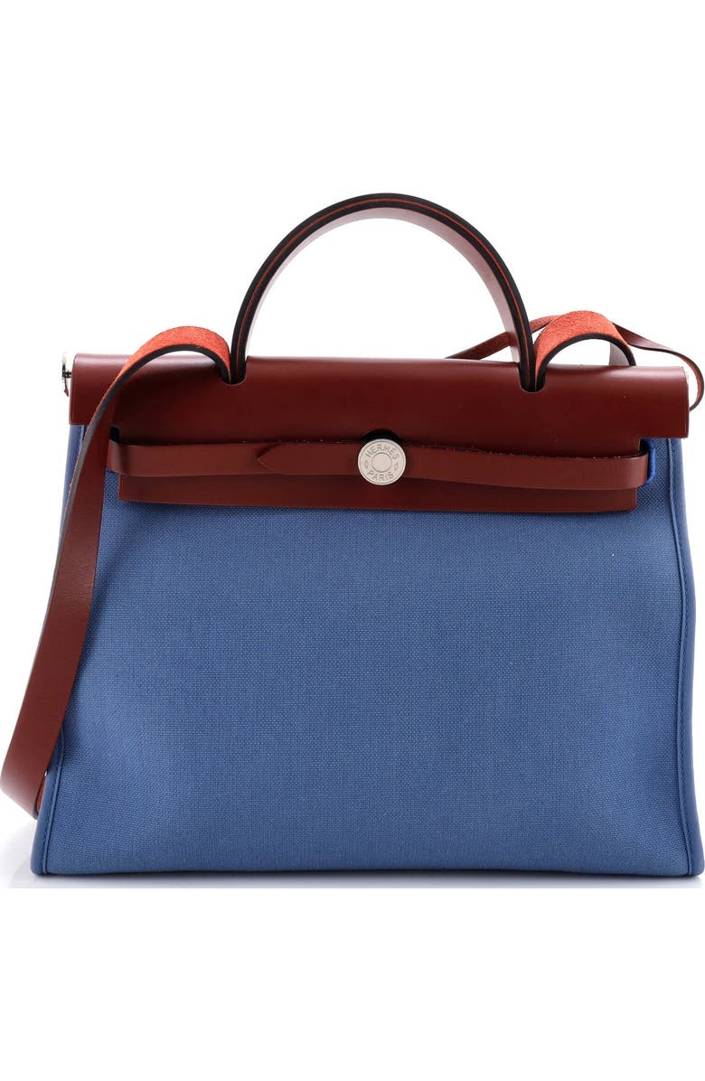 Pre-Owned Hermes Herbag Zip Leather and Toile 31, Main, color, Bleu Agate
