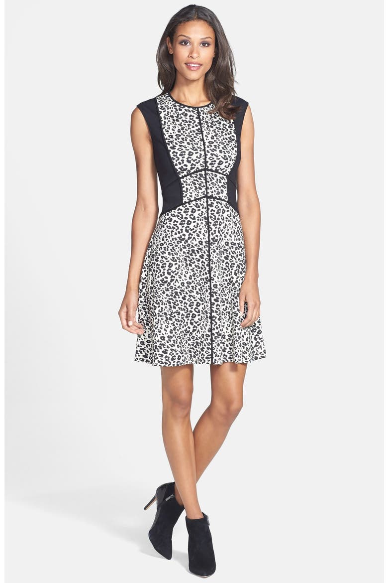 Leopard Print Ponte Knit Fit & Flare Dress, Alternate, color, BLACK/ ANIMAL