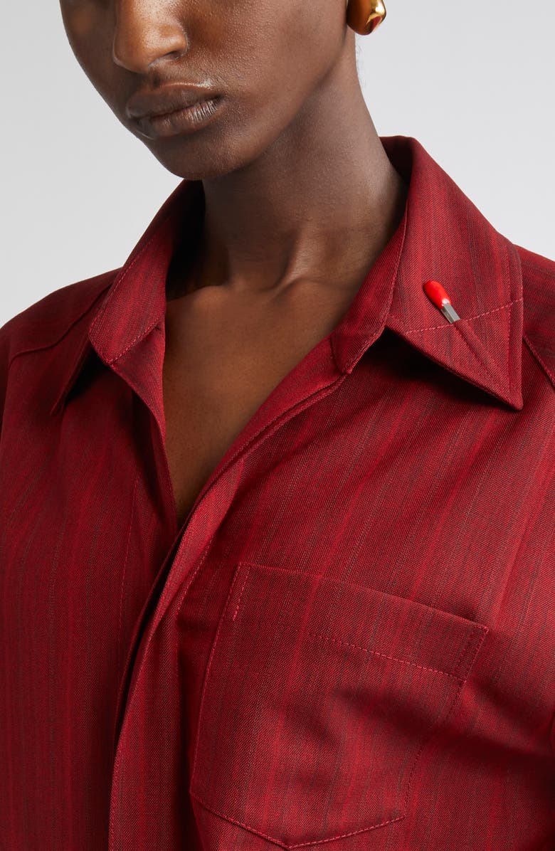 Bottega Veneta Subtle Stripe Wool Blend Button-Up Shirt, Alternate, color, 6516 Red/ Grey Melange