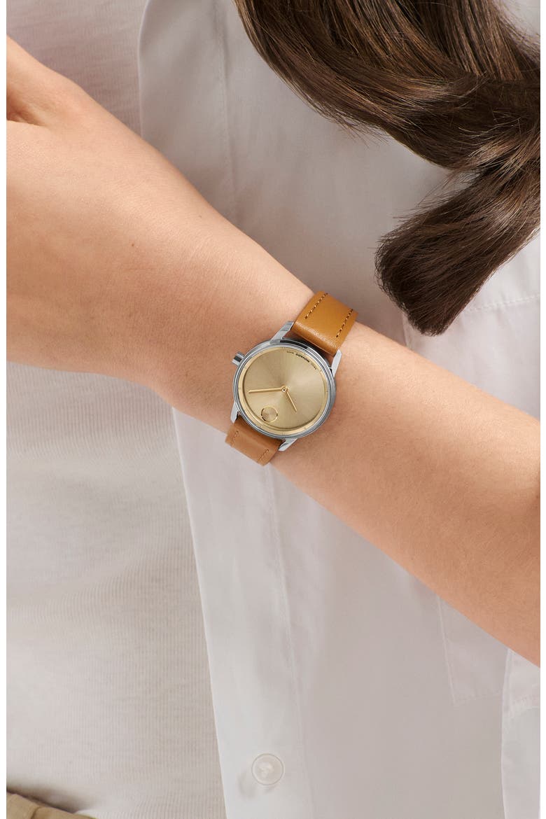 Bold Echo Leather Strap Watch, 30mm, Alternate, color, GOLD