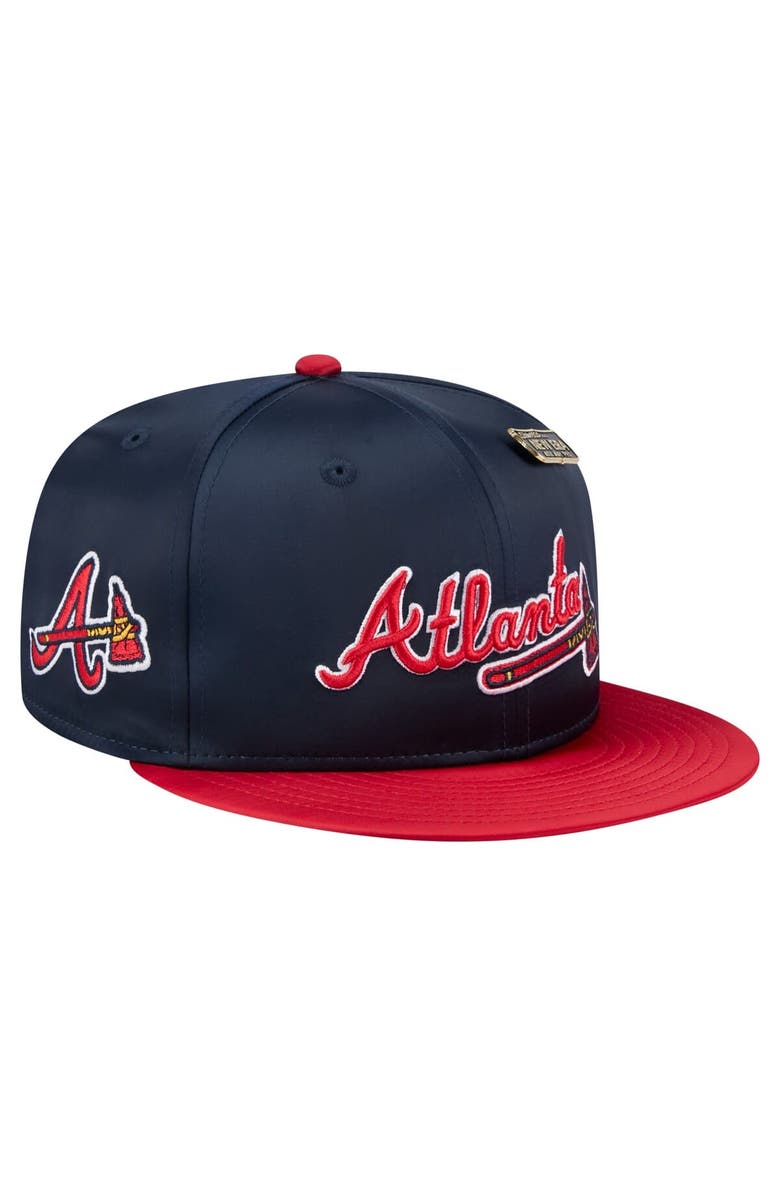 New Era Men's New Era Navy/Red Atlanta Braves Satin 59FIFTY Fitted Hat, Alternate, color, 