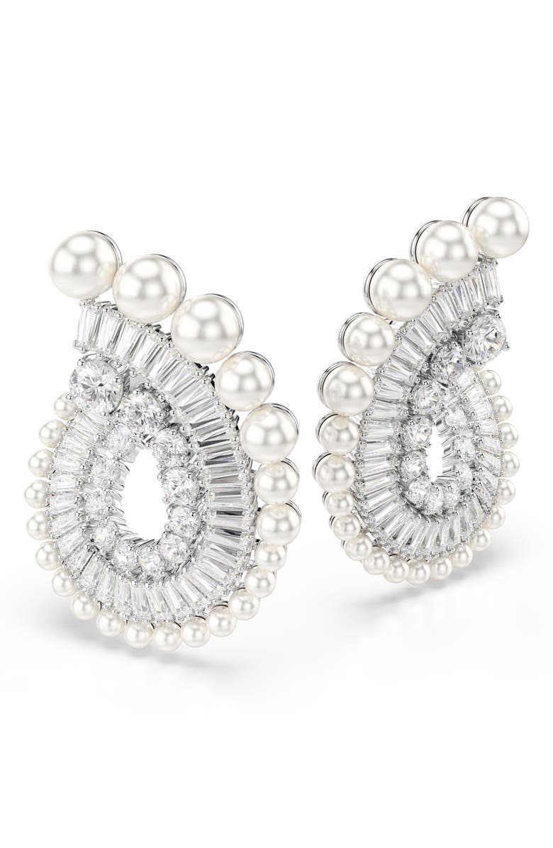 Swarovski x Ariana Grande Mixed-Cut Cubic Zirconia & Faux Pearl Hoop Earrings, Alternate, color, 