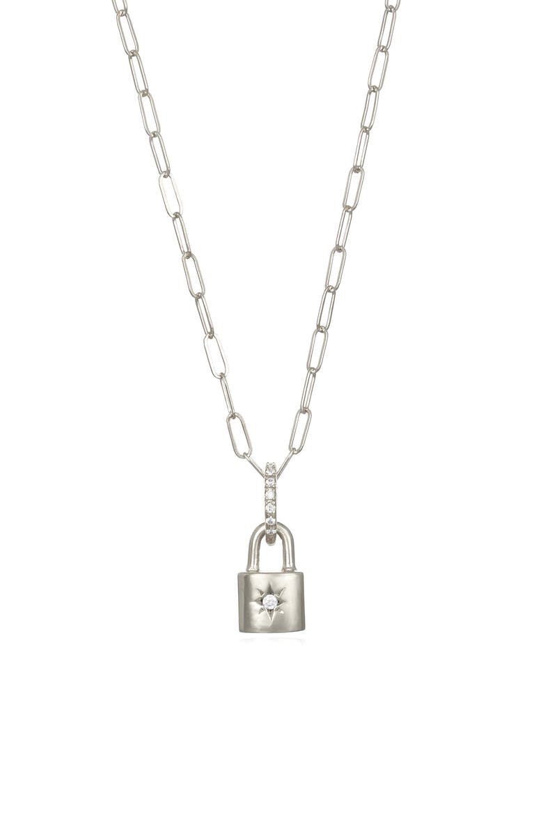 Starburst Padlock Pendant Necklace, Main, color, SILVER