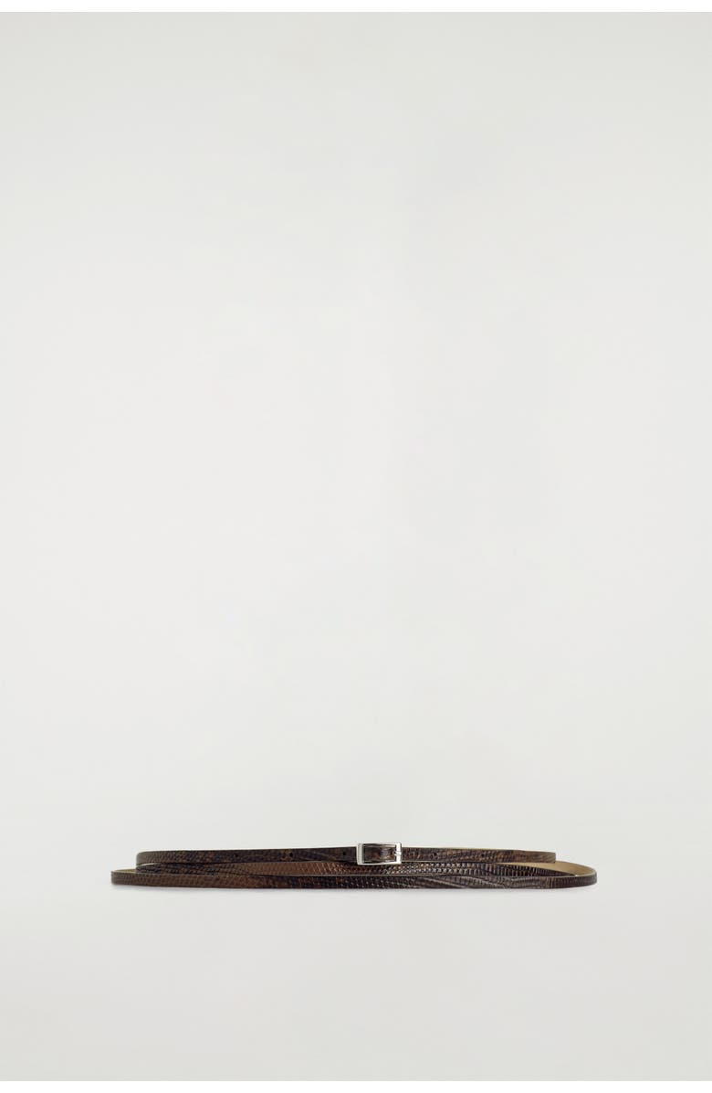 COS Skinny Double-wrap Leather Belt, Main, color, Brown / Lizard Effect