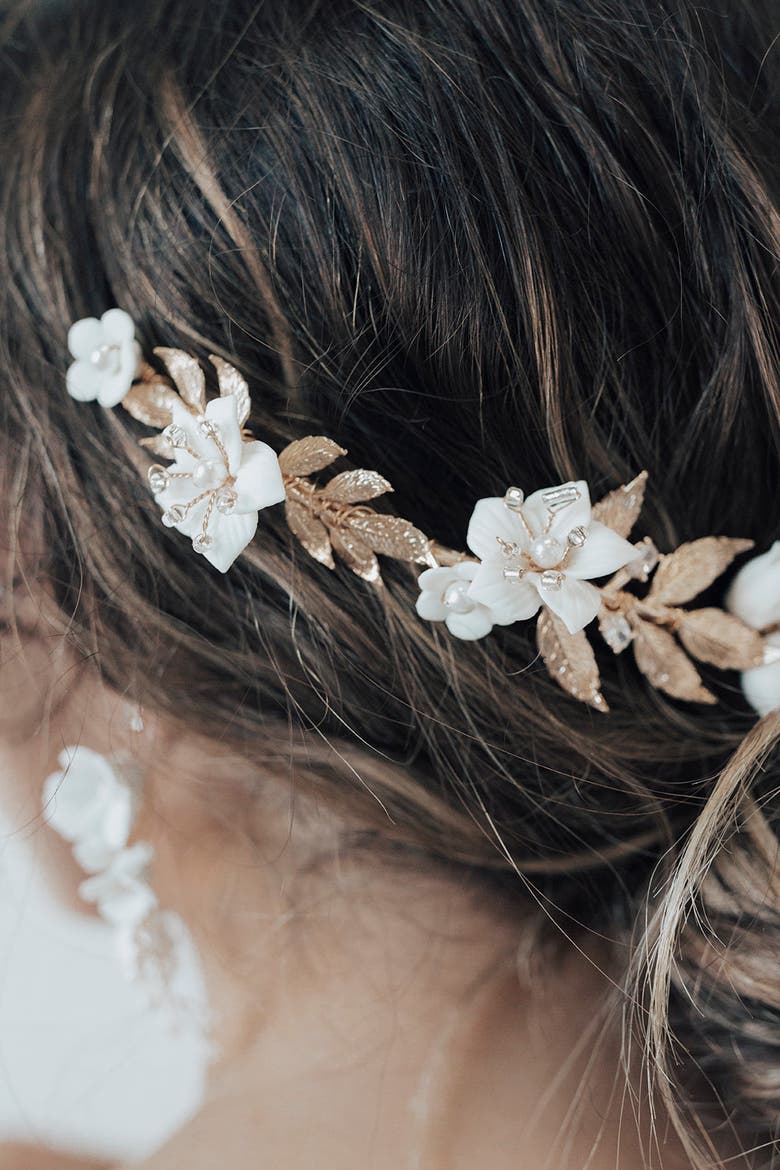 Laurel Bridal Comb, Alternate, color, Gold