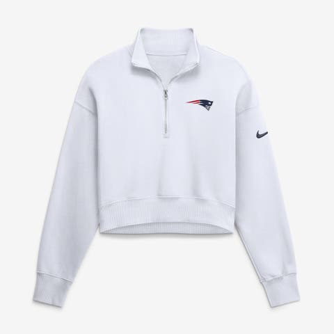 Women's Nike White New England Patriots Oversized Phoenix Fleece Cropped Quarter-Zip Sweatshirt