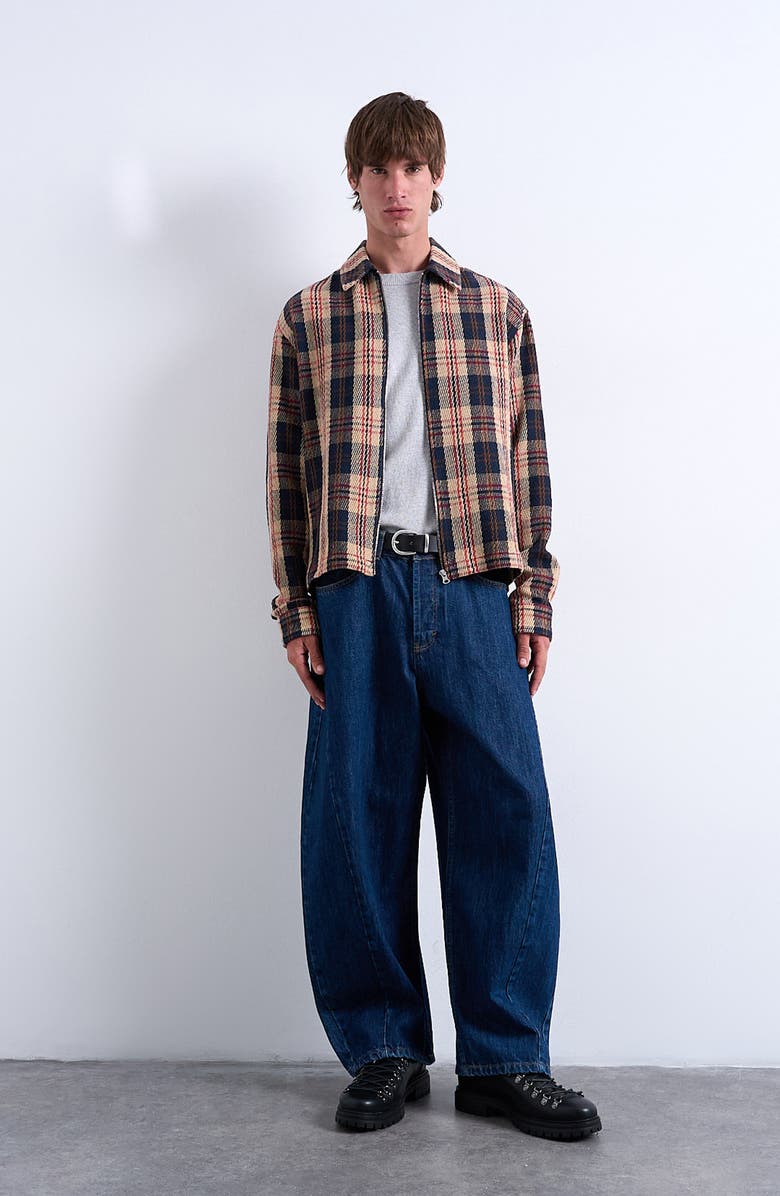 Topman Check Zip Overshirt, Alternate, color, Navy Multi