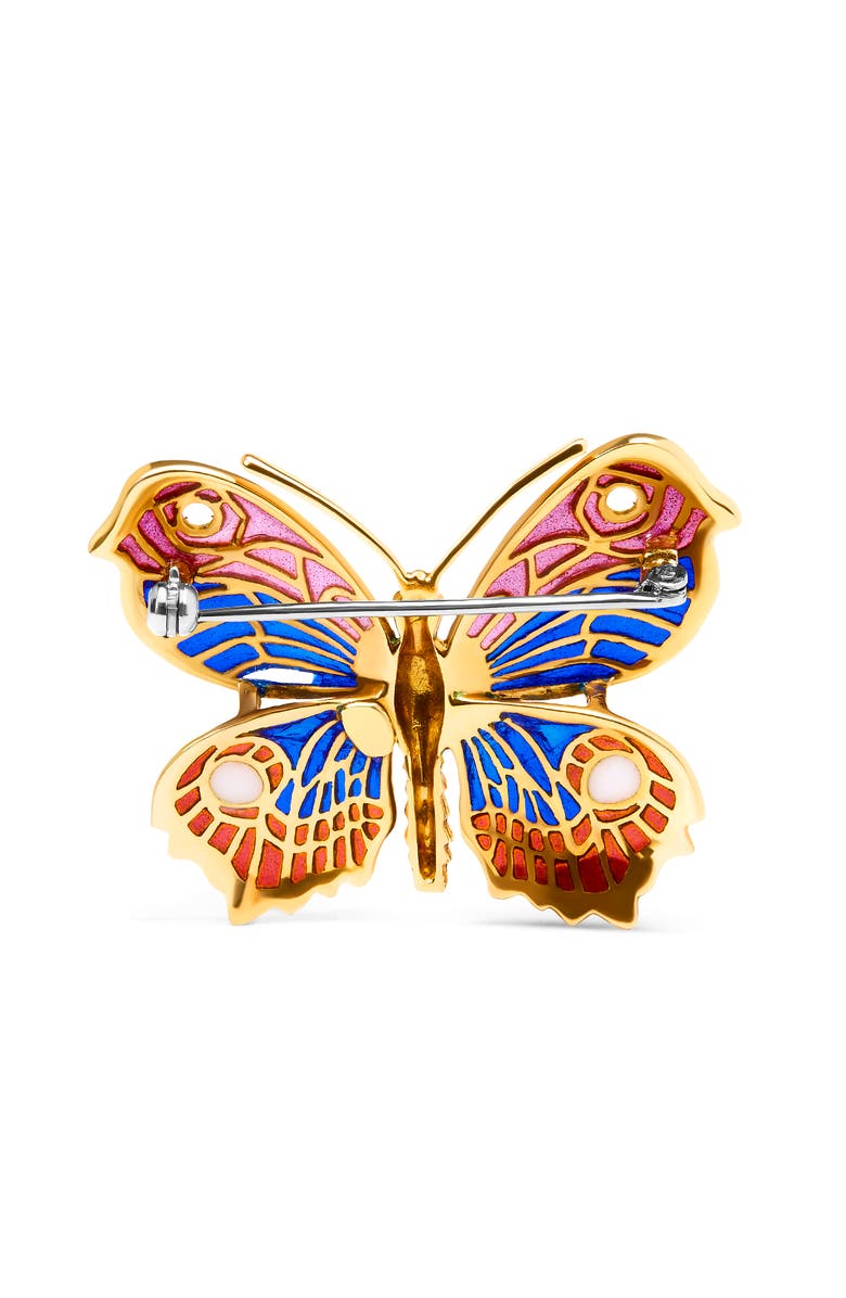 Haus of Brilliance 18K Yellow Gold Red, Blue, and White Enameled Butterfly Brooch Pin, Alternate, color, Yellow