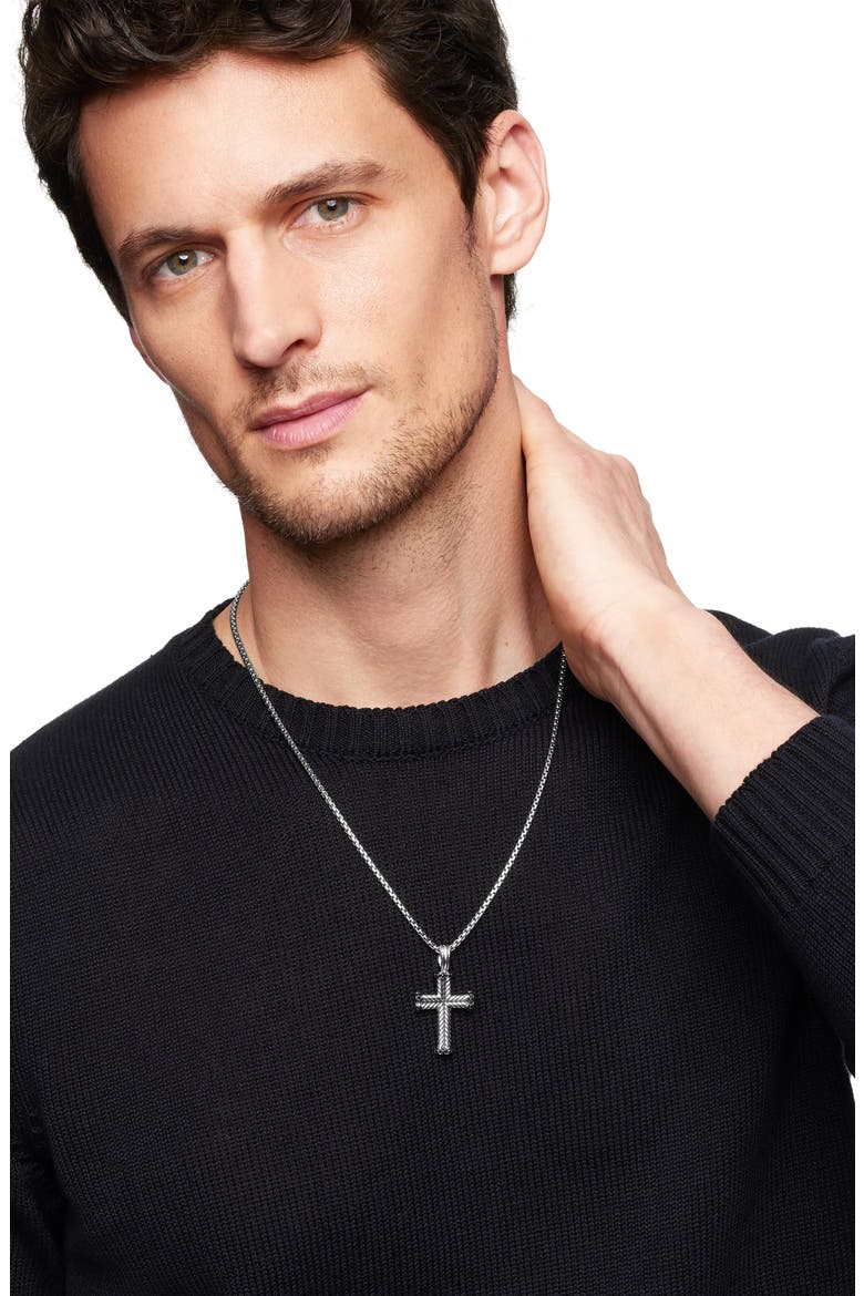 Men's Chevron Cross Pendant, 33.5mm, Alternate, color, Silver/Black Diamond